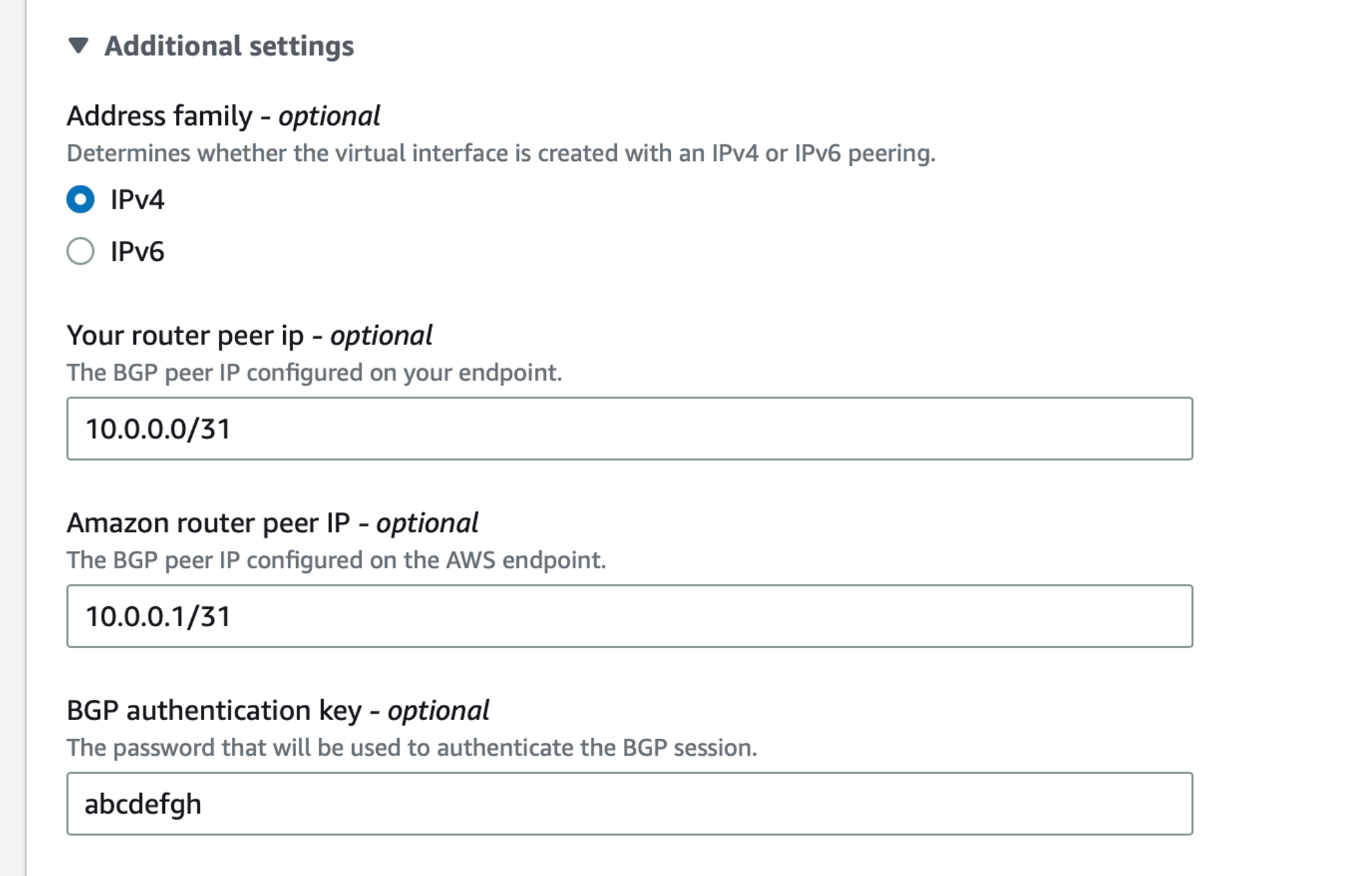 DXVIF peering info